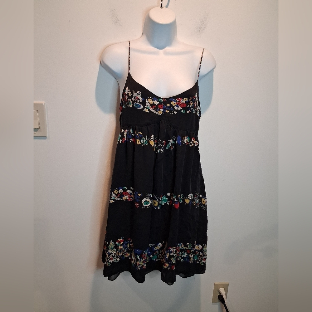 Derek Lam Crosby Size 4 Babydoll Black Floral Mini Dress